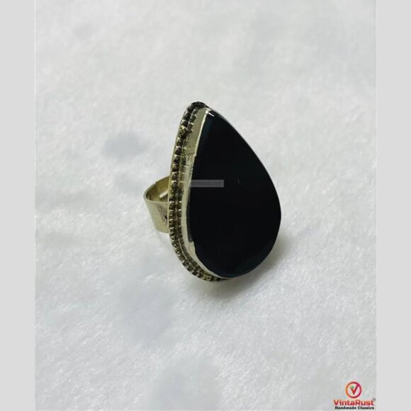 Black Onyx Stone Ring: Unisex Adjustable Rings For Gift - Picture 4 of 6
